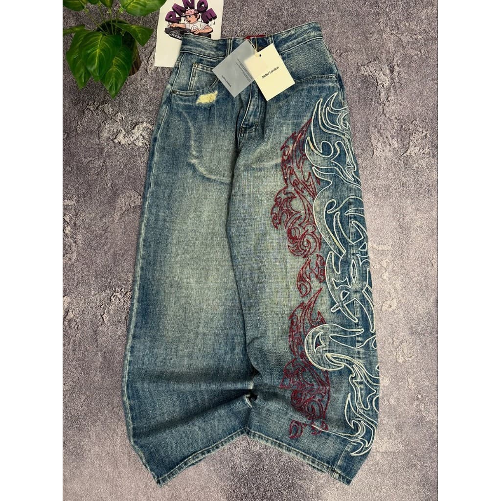 Y2K Bordado Baggy Jeans Feminino Rock Hip Hop Retro Popular Casual Cintura Alta Calças De Perna Larga Streetwear Nova Mo
