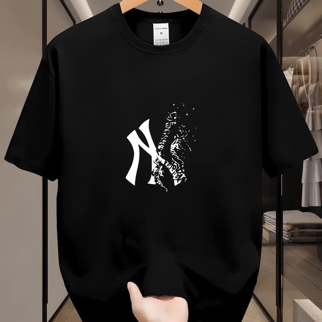 T-shirt casual de verão para homem - Algodão macio e respirável, decote redondo e mangas curtas com estampa ousada "NY"