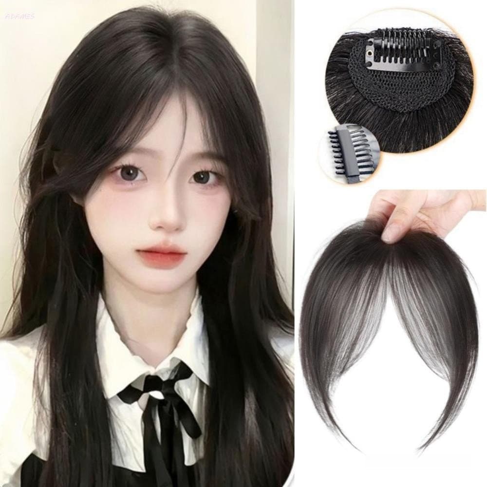 Peça de franja falsa, acessórios de cabelo sintéticos invisíveis naturais, extensão de cabelo estilo grampo de cabelo Re