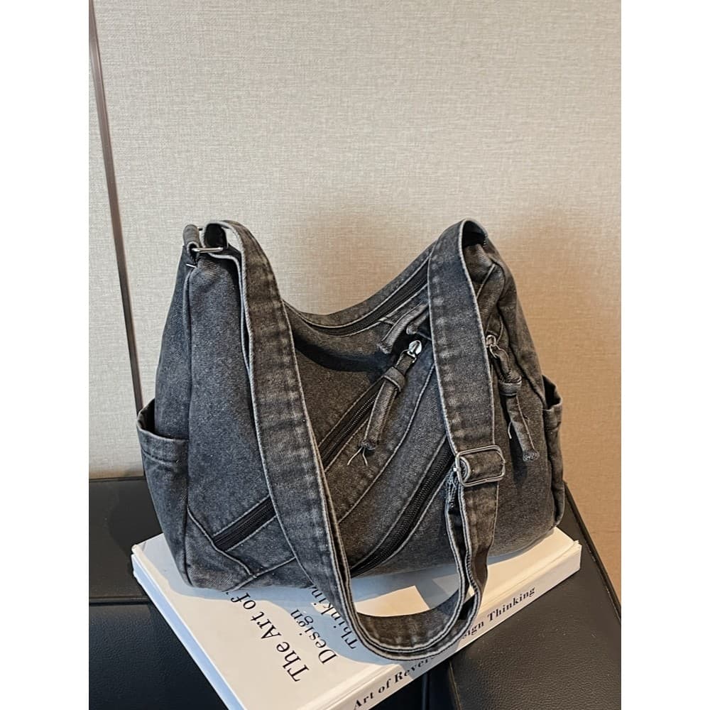 Bolsa jeans feminina 2025 novo estilo estudantes universitários classe bolsa de ombro grande capacidade bolsa mensageiro