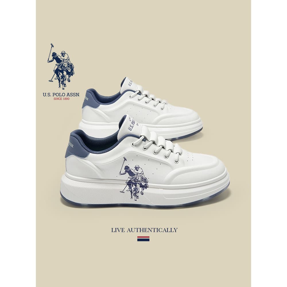 USPA American Polo Association Sapatos Masculinos Genuínos Primavera Verão Respirável All-Match Sapatos Brancos Jovens T