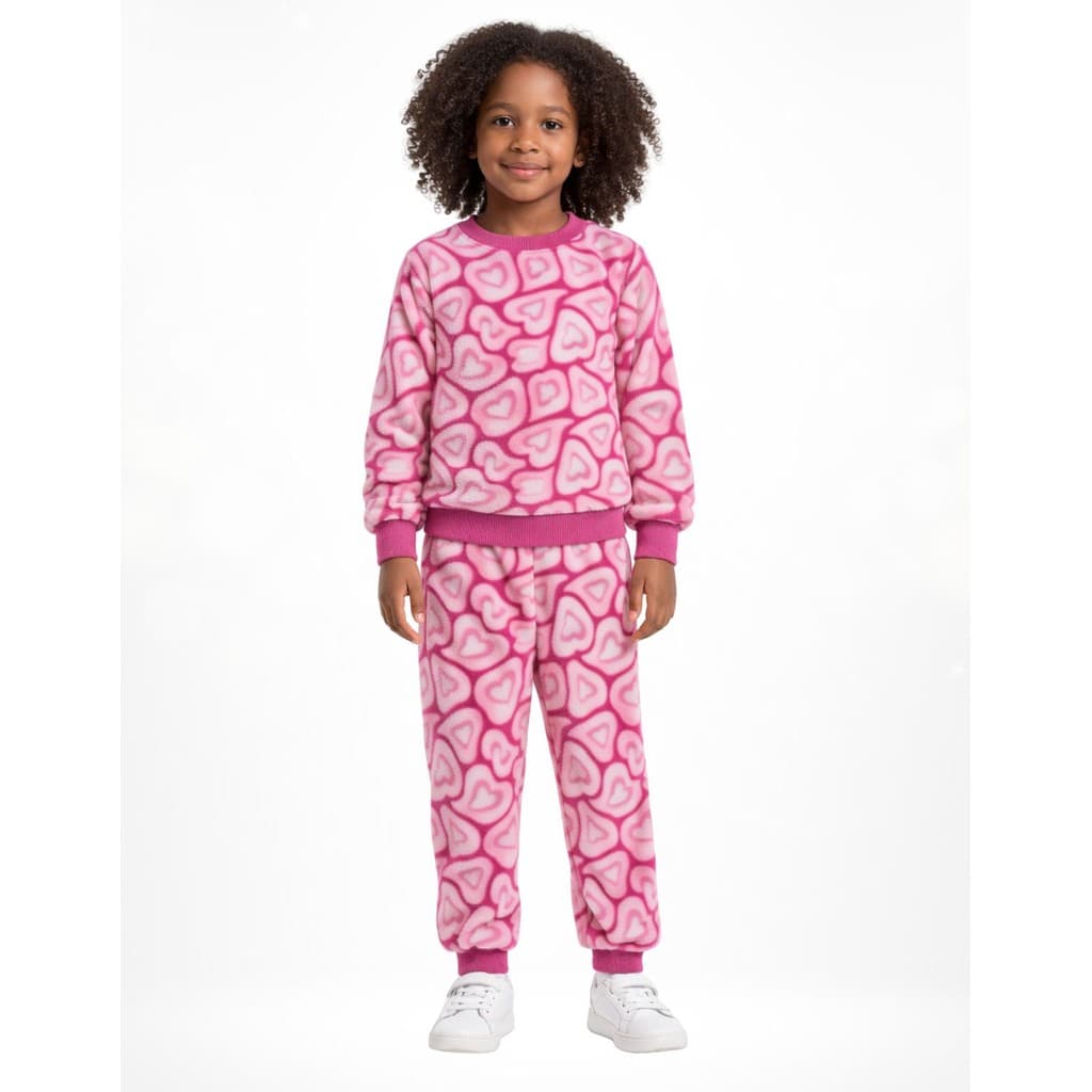 Conjunto Fleece Infantil Meninas Pijama Fleece Peluciado Inverno Quente Macio Para Casa