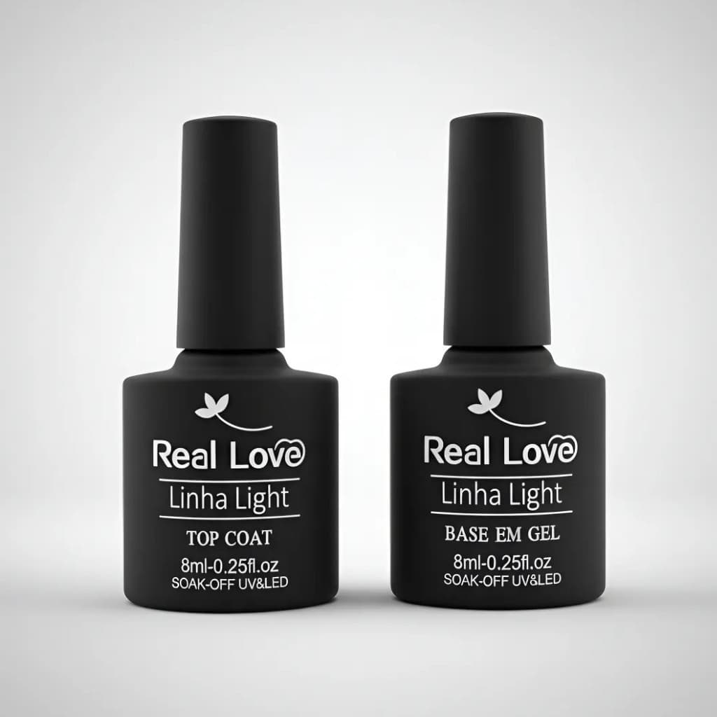 Base em Gel + Top Coat 8ml Real Love – Preparação e Selagem para Unhas em Gel UV LED