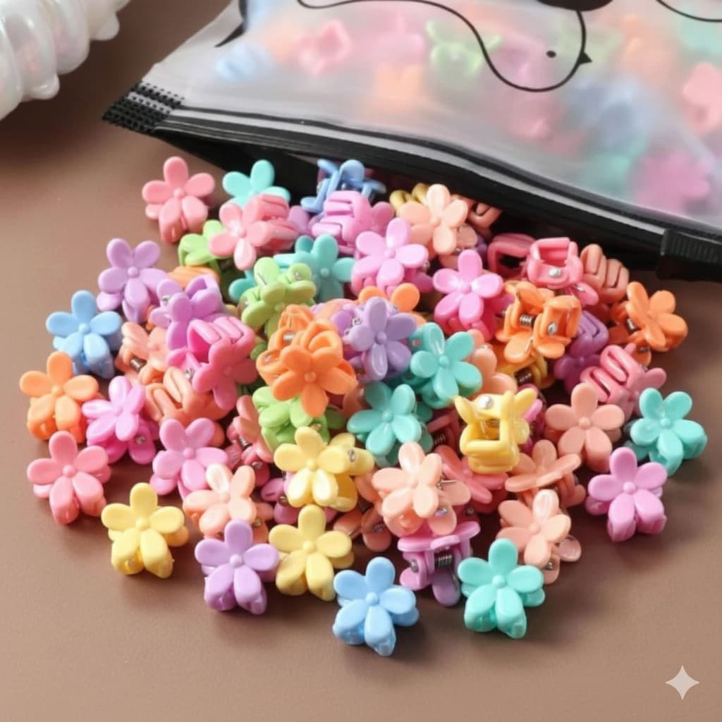 Kit com 50 / 100 Mini Presilhas de Cabelo Piranha Infantil Colorida Presilia Mini Prendedor Florzinha