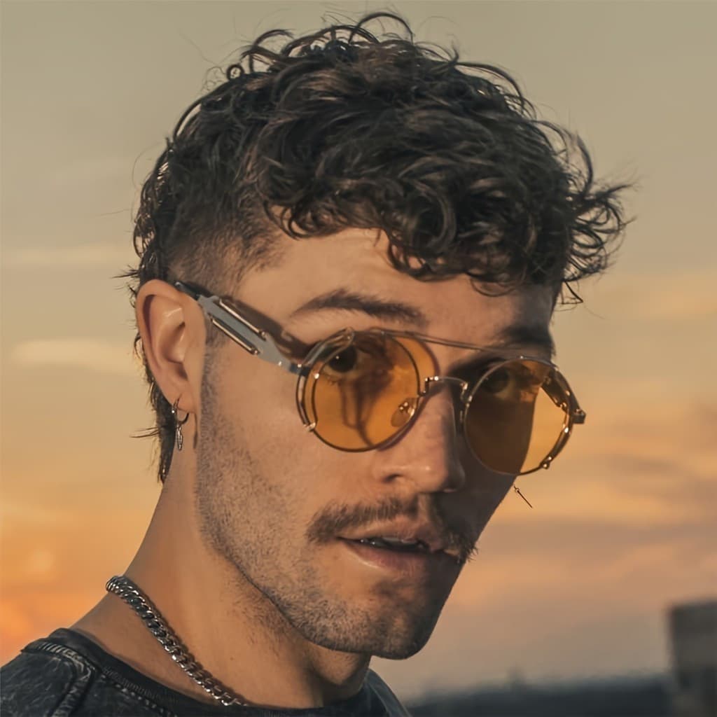 1 unidade de óculos redondos masculinos, armação de liga de cobre com lentes de PC, antirreflexo para uso em corridas e
