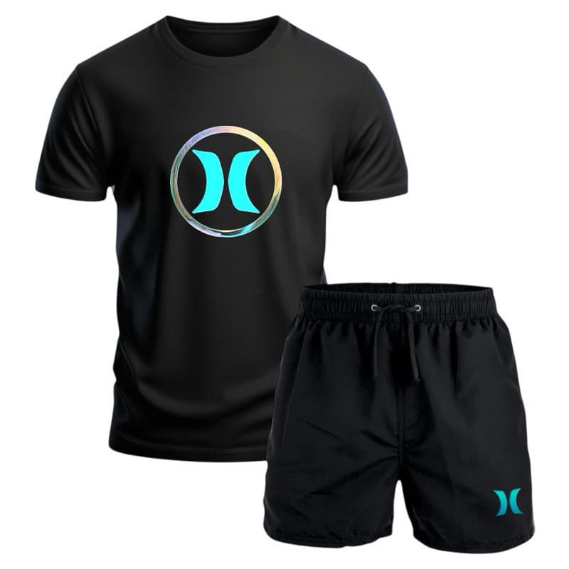 conjunto masculino camiseta 100% algodão premium fio 30.1 + bermuda short tectel praia