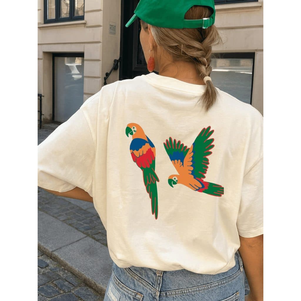 Camiseta Oversized Floral Brasileira Moda Verão Tshirt Estilosa Gola Redonda - Arara Ararinhas