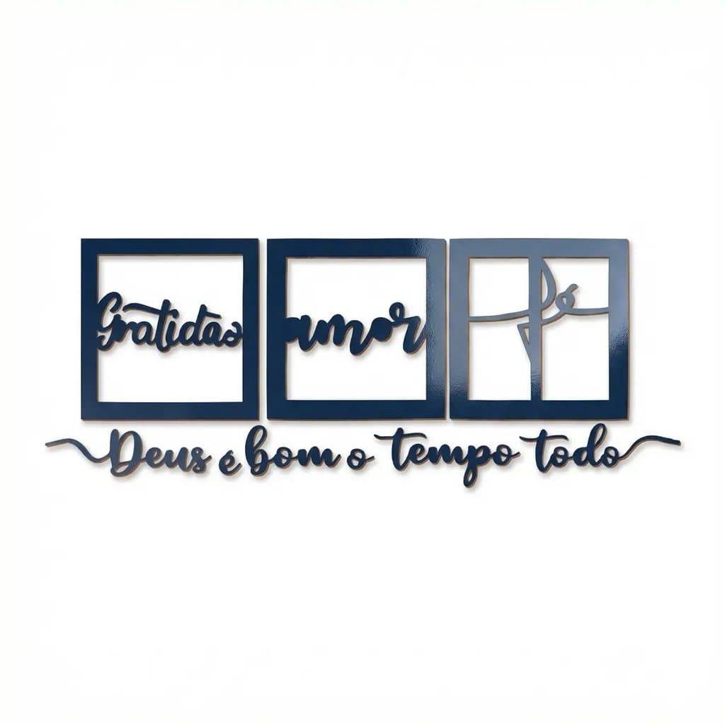 Trio de Quadros Decorativos Frases Cristãs Gratidão, Amor e Fé  Deus é Bom o Tempo Todo Kit Placas Religiosas Paredede