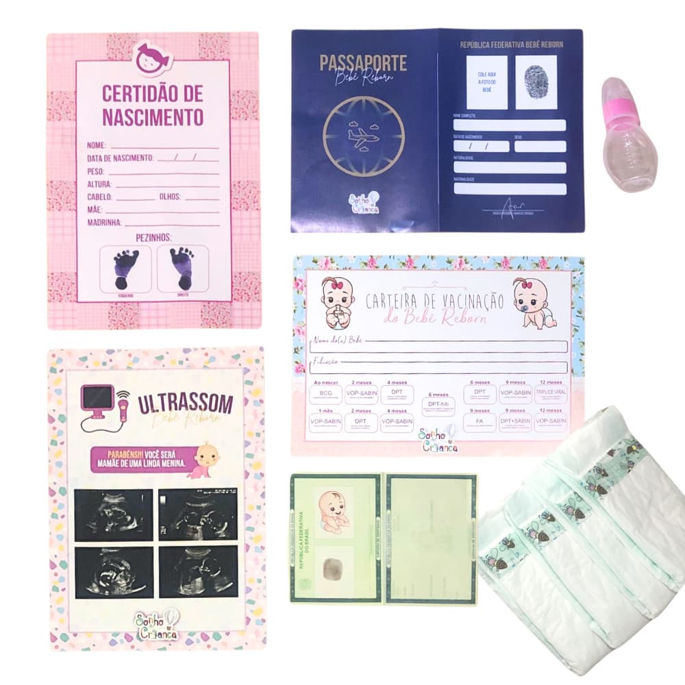 Documentação Bebê Reborn Kit Acessórios De Menina
