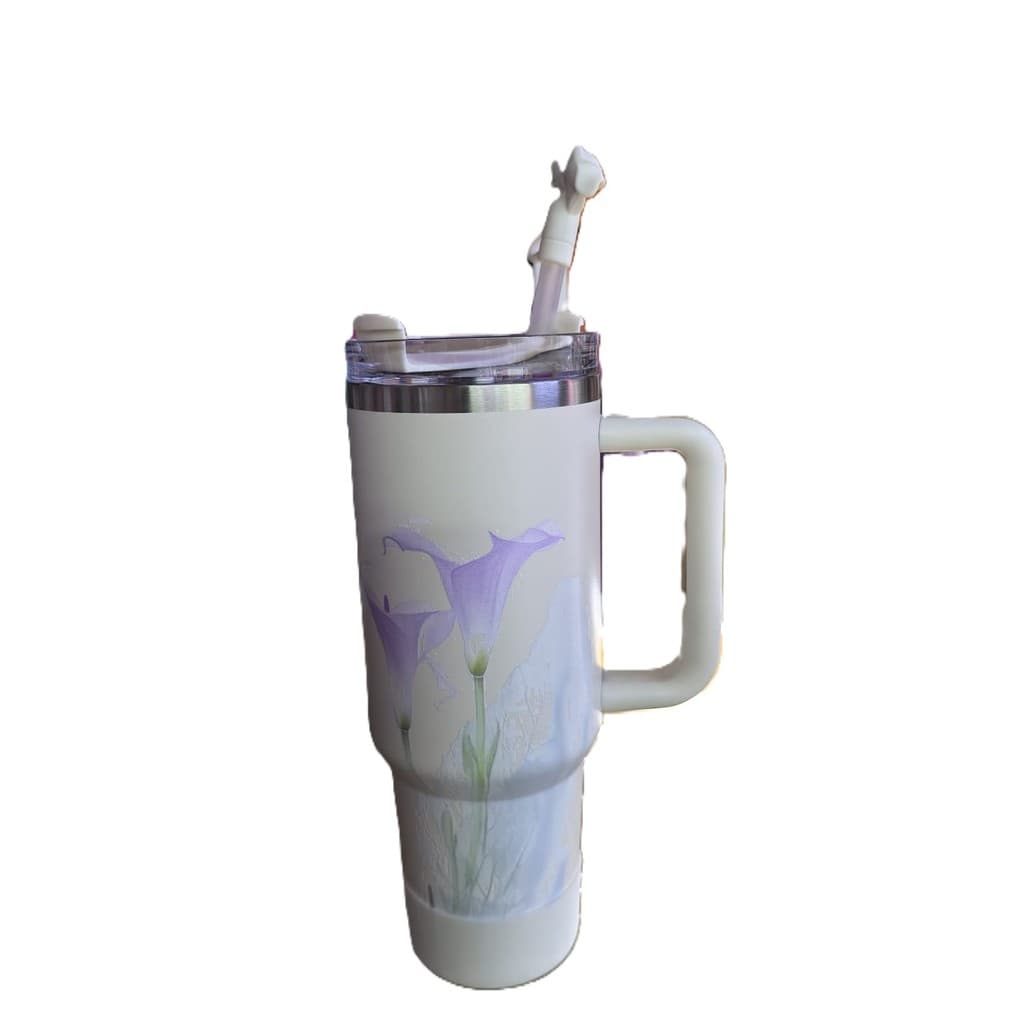 Copo NOVO Térmico Floral com Canudo 1200ml e protetor de silicone