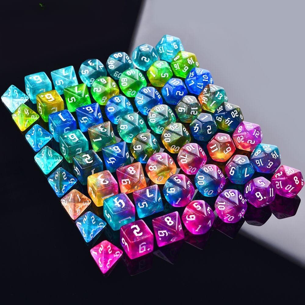 SOMEDAYZL0M Iridescente Glitter Poliédrico Dados RPG Aventureiro DND Entusiasta Número Festa Familiar D % D12 D20 Jogo 7