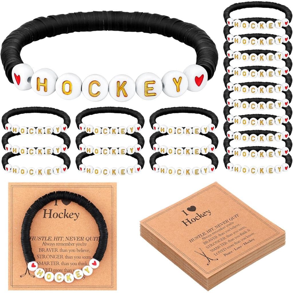 20 Conjuntos de Pulseiras de Hóquei, Pulseiras de Argila com Contas para Esportes de Hóquei com Cartões Inspiradores, Pr