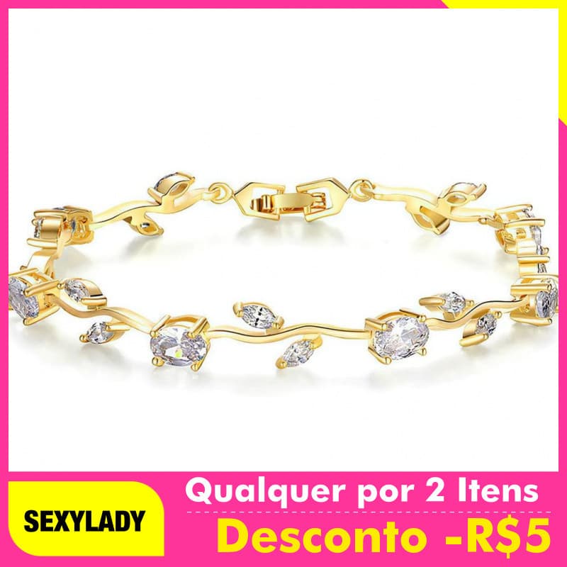 Pulseira Feminina de Tulipa Vermelha, Pequena Pulseira de Flor Vermelha com Zircônia Brilhante e Folhas de Zircônia Verd