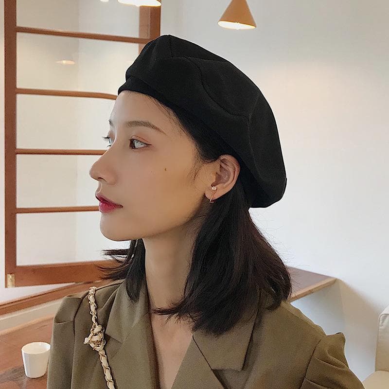 Boina feminina na moda ins primavera verão estilo japonês britânico Retro moda cor sólida boina mostrando rosto pequeno