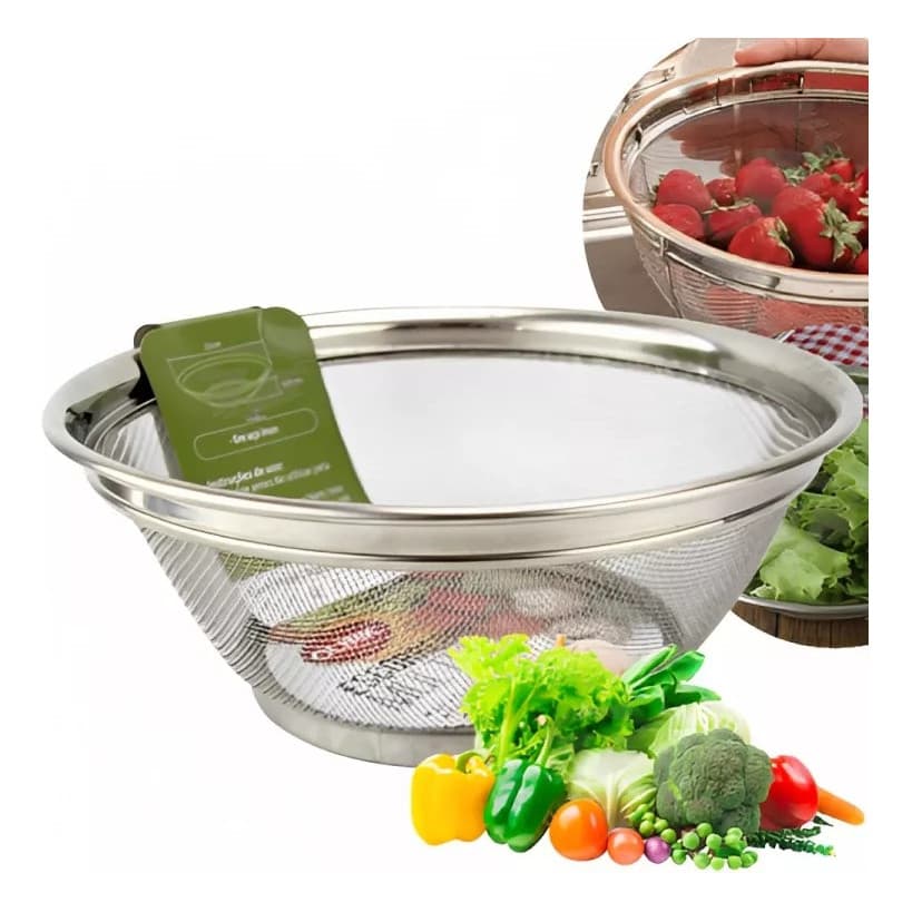 Escorredor De Macarrão Arroz Legumes Verduras Multiuso 25cm Cor Inox