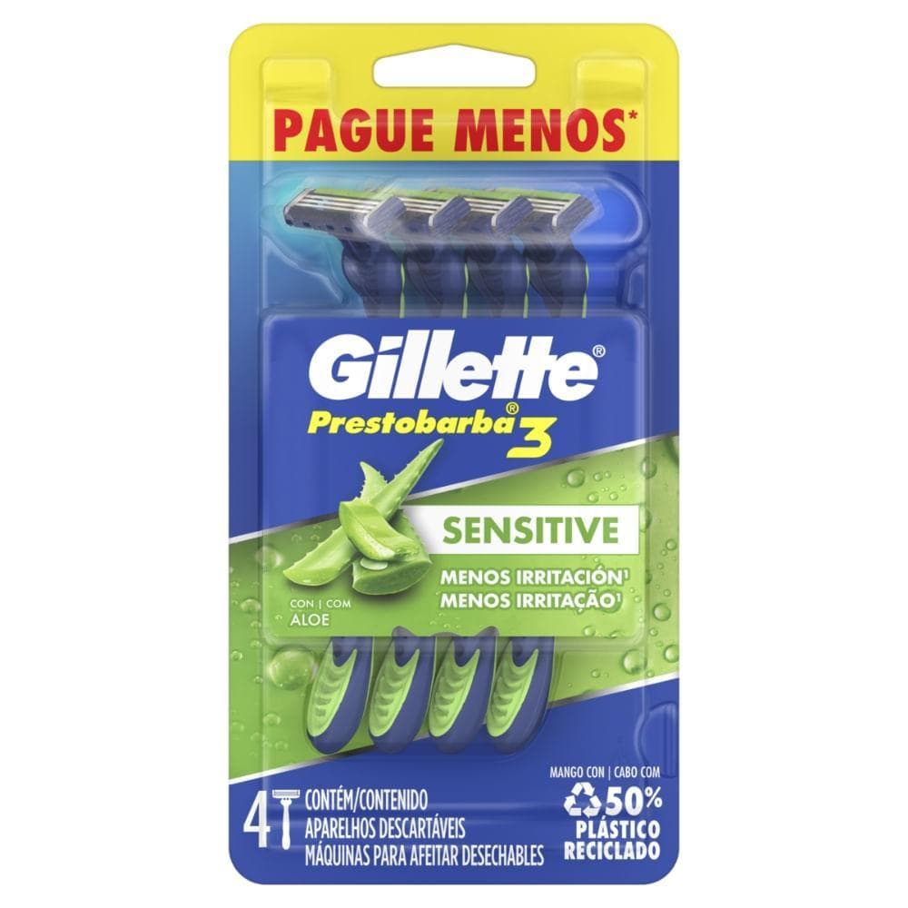APARELHO GILLETTE PRESTOBARBA 3 SENSITIVE 4 UNIDADES