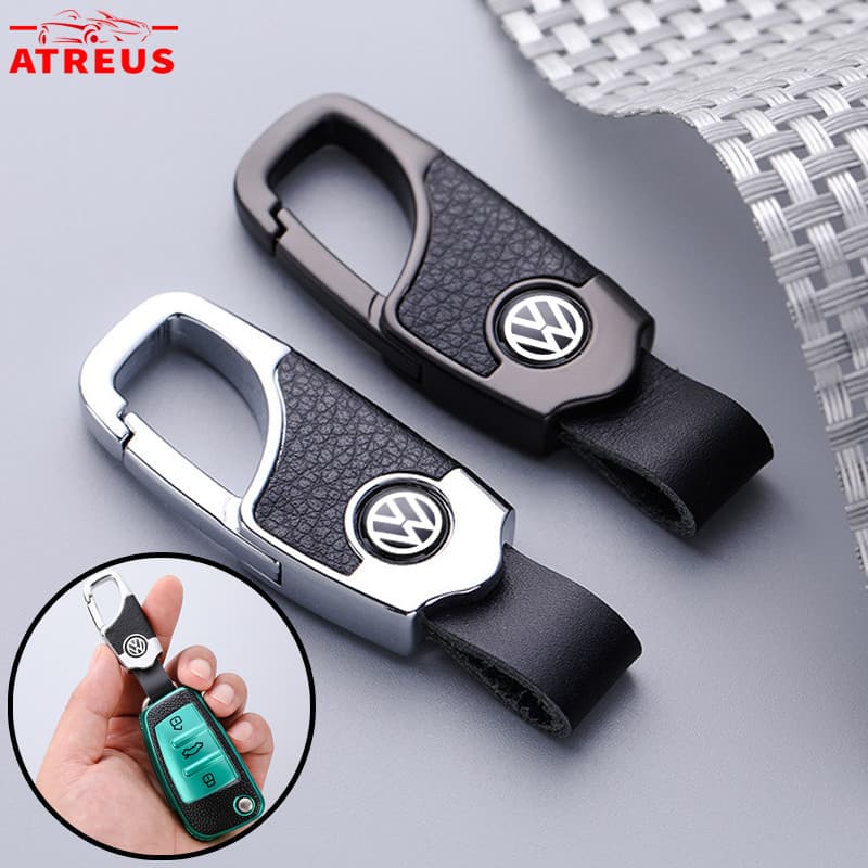 Chaveiro de Metal e Couro com Logo de Carro, Porta-Chaves Criativo para VW Golf, Polo, T-Cross, Gol, Saveiro HZOB