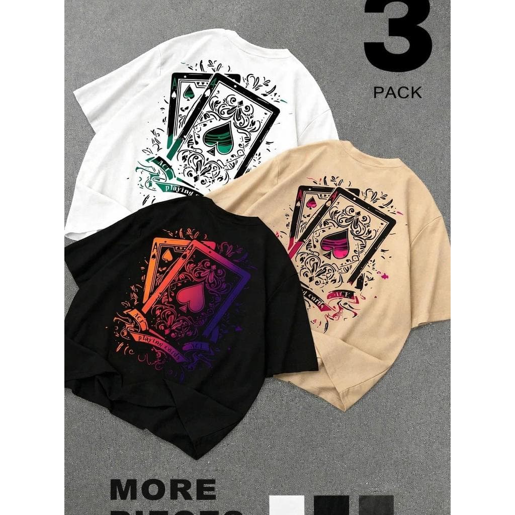 Kit 3 peças  Camiseta Masculina Algodão Premium Adulto Plus Size Infantil Streetwear Cartas Coloridas Jogo Over Casual