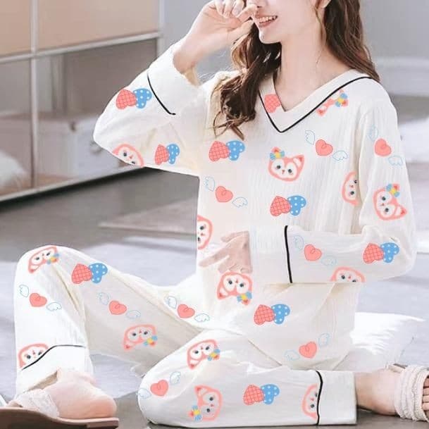 Pijamas femininos primavera outono algodão manga comprida 2025 estilo bonito dos desenhos animados pode usar exterior te