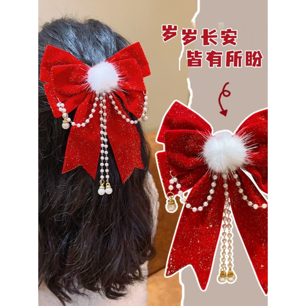 Arco vermelho hairpin crianças ano novo ano novo cocar meninas volta cabeça Streamer hairpin menina coelho ano acessório