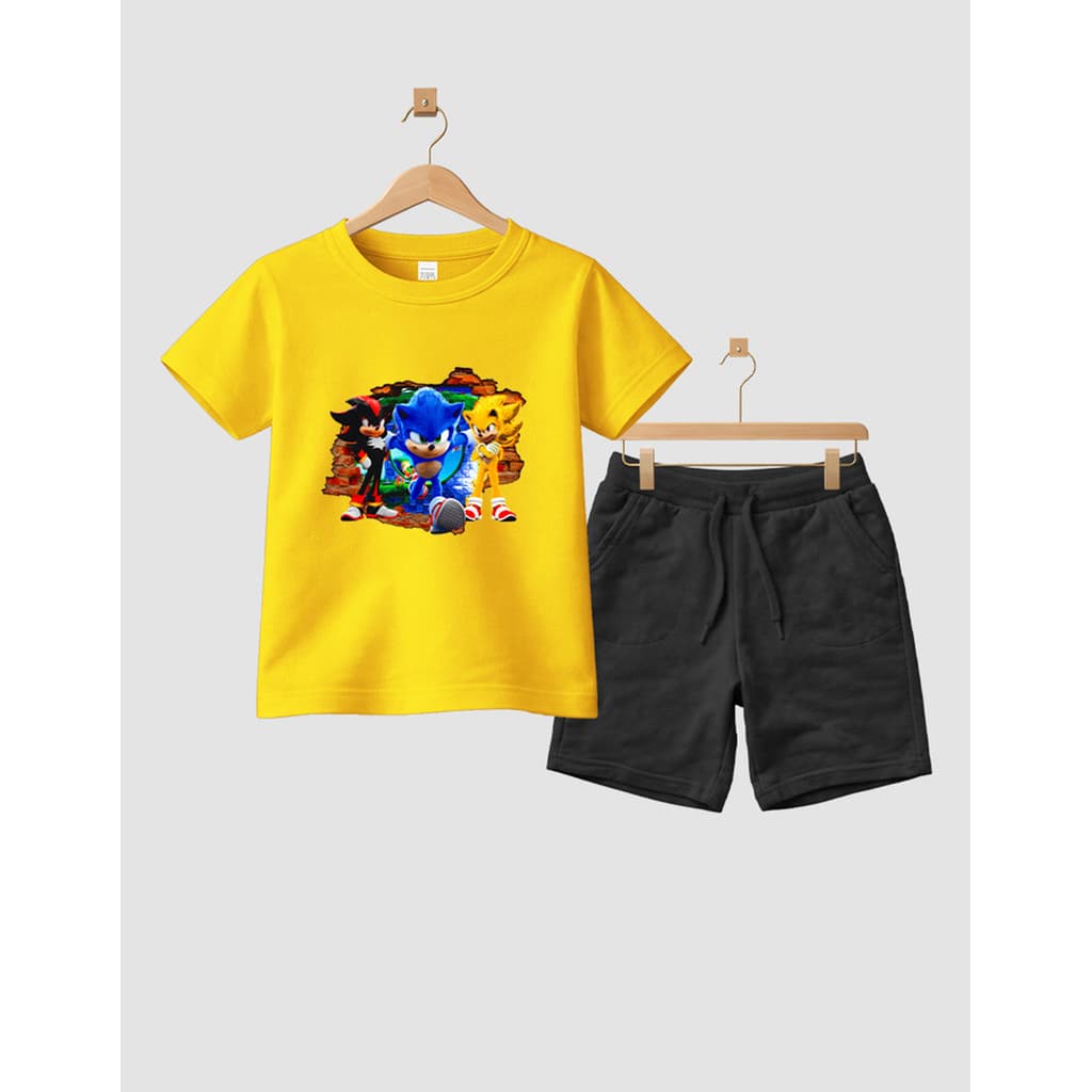 Camiseta Short Conjunto Infantil Desenho Sonic Em Algodão Conjunto De Bermuda Juvenil Conjunto De Bermuda Juvenil