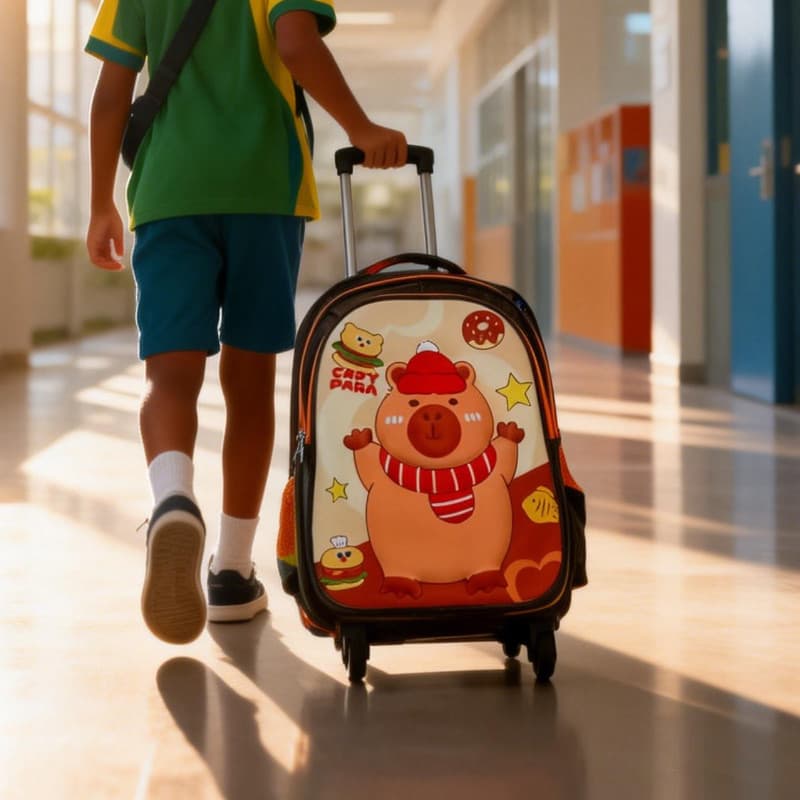 Kit3 Mochila Escolar Infantil Rodinha Lancheira E Estojo Desnho 3D Capivara Impermeável