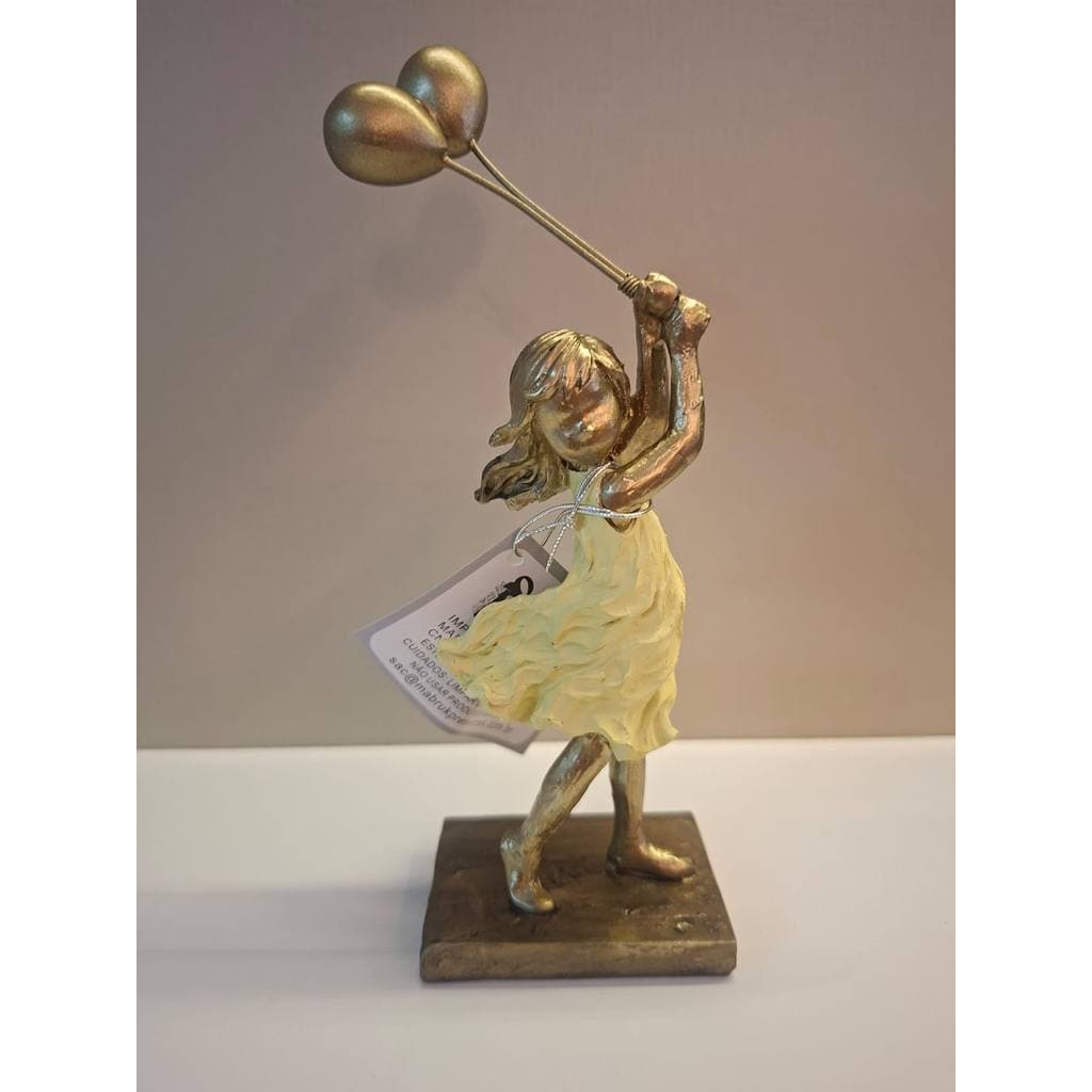 Escultura Estatueta Estátua Menina Balões Decoração Criança Balão Casa Sala Quarto Mesa Escritório Rack Estante Resina