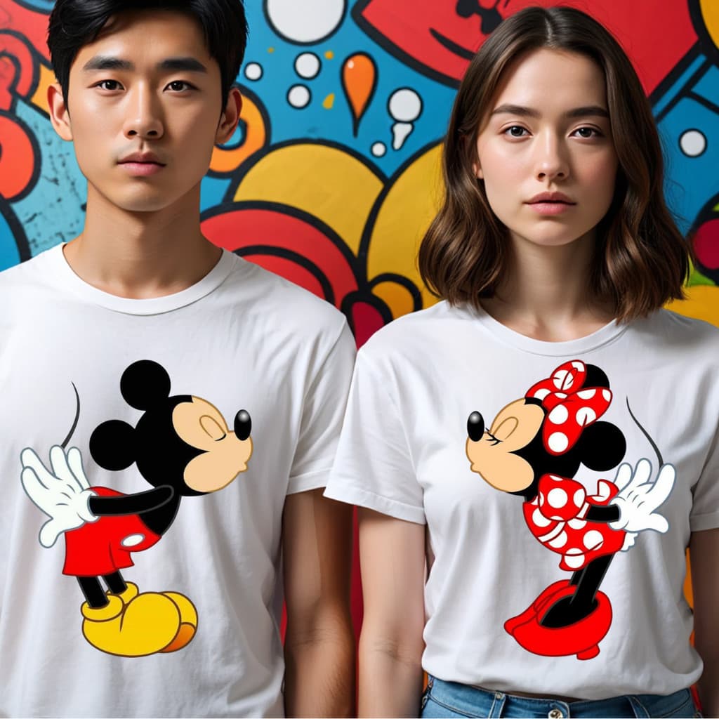 Conjunto Casal Mickey E Minnei Beijo Kit 2 camisetas Presente Dia dos Namorados Casados Ficantes