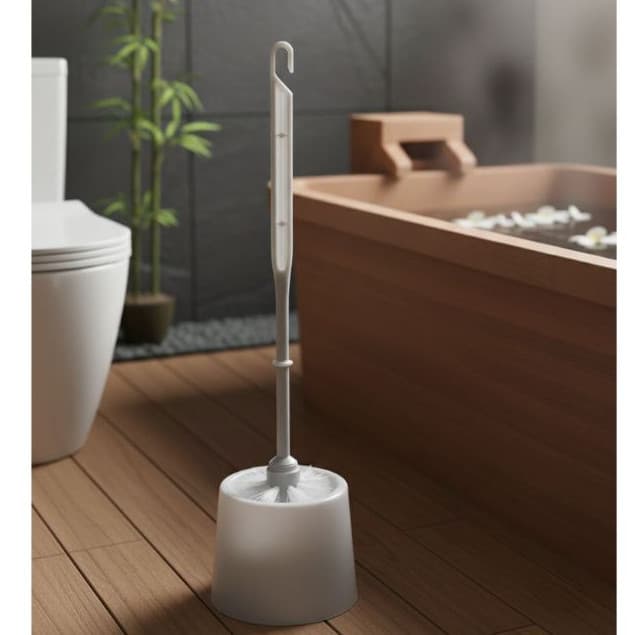 Escova Sanitária Para Banheiro Vaso Sanitário Plástico com Suporte 34cm Branco