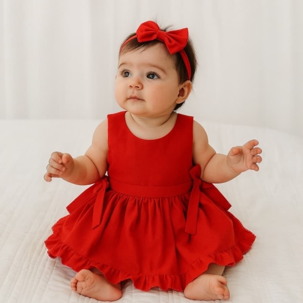 Vestido Infantil Bebê Menina Vermelho 100% Algodão Laura - Tam. P ao 3 anos | Diversas Cores