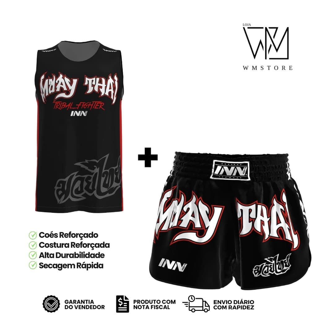 Conjunto Regata e Short Muay Thai Masculino Dragon Thai Tribal