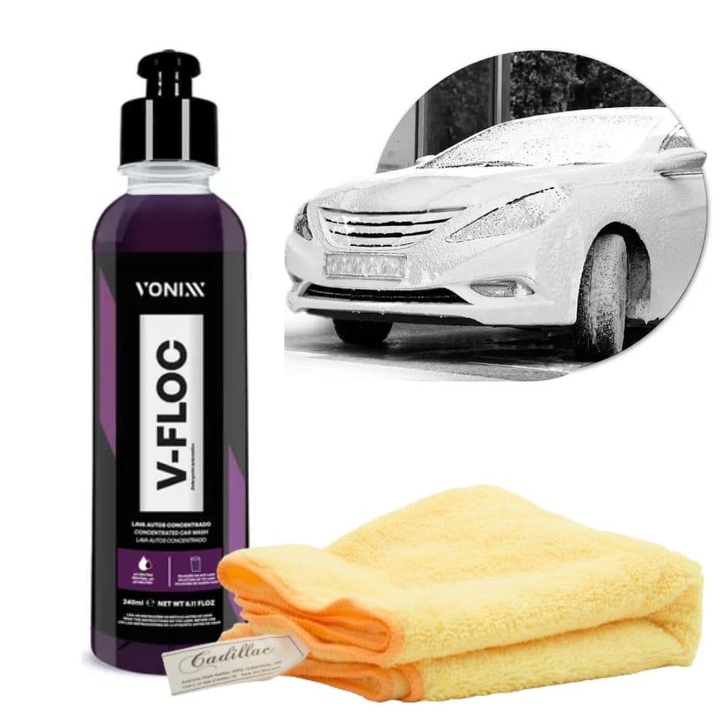 Kit V-Floc Vonixx 240ml  + Flanela Cadillac 40x40cm - Shampoo Concentrado PH Neutro