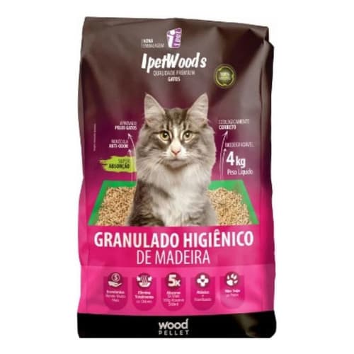 Granulado Higiênico Madeira Gatos 4kg  Woods Ipet Alta Absorção