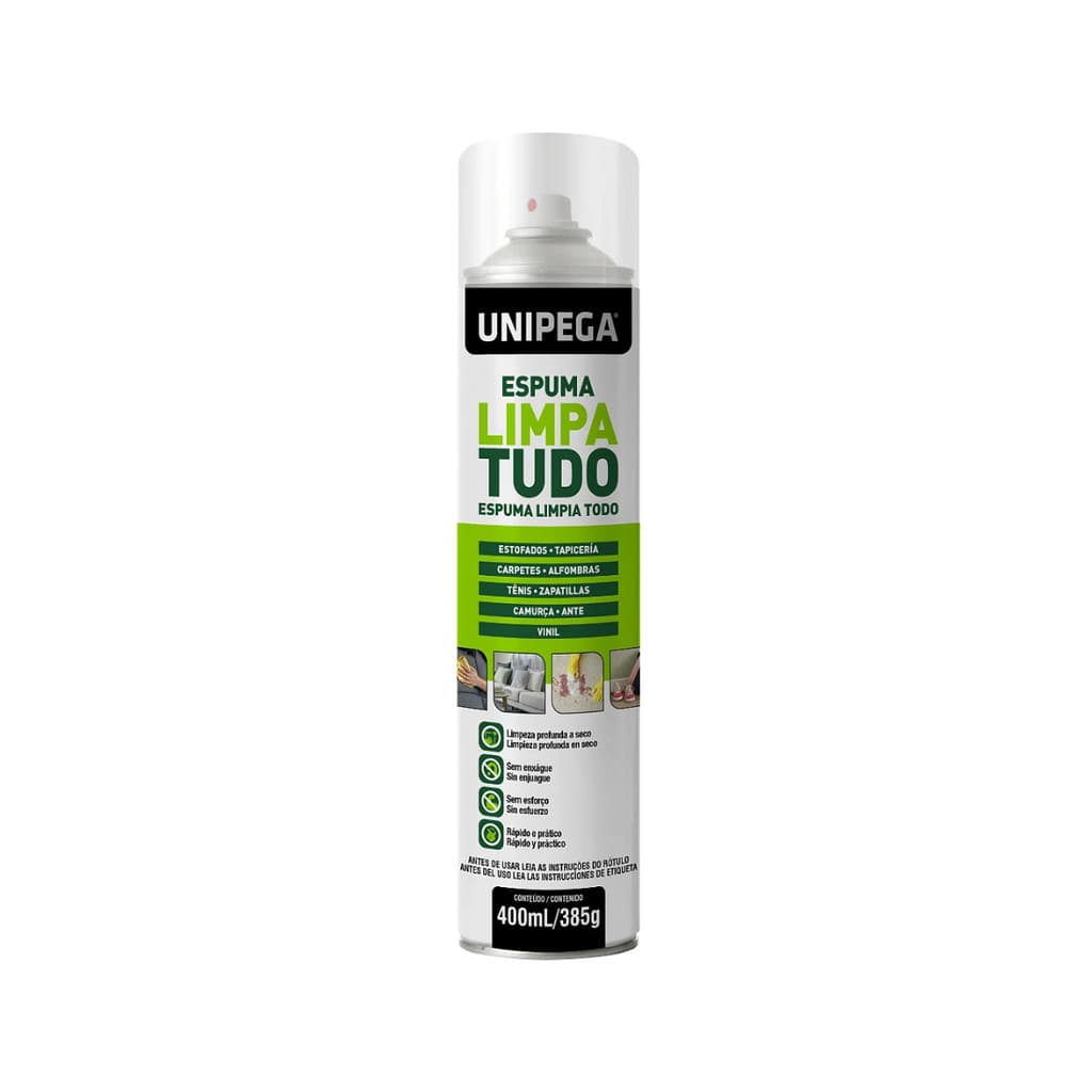 Espuma Limpa Tudo Unipega 400ml Limpador Multiuso Estofados Tênis Painéis Automotivos