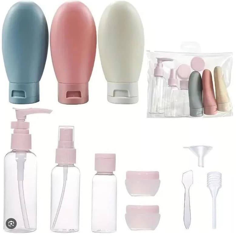 Kit 8 Frascos para Viagem Shampoo Creme Sabonete Cuidados Pessoais Reutilizáveis Aprovado Avião Top