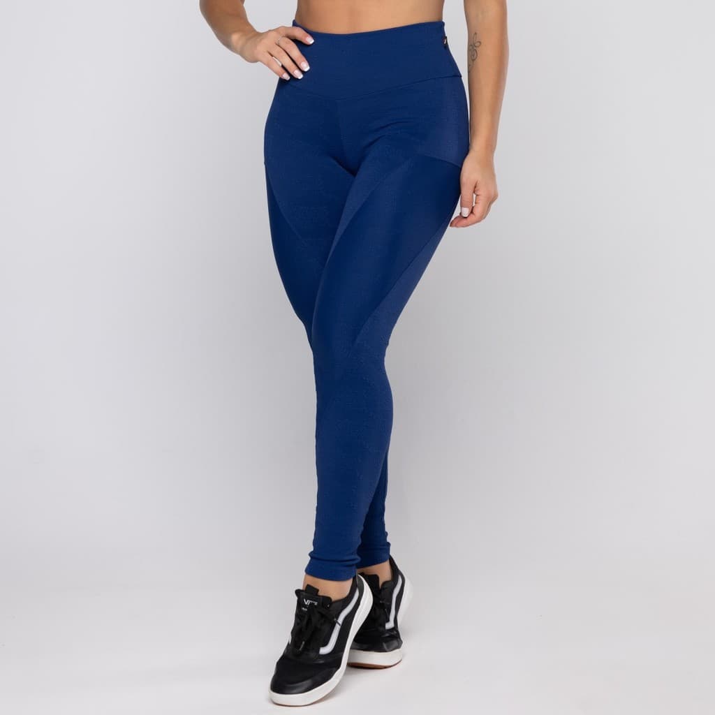 Legging Fitness Feminina Jacquard Poliamida Grossa Textura Recortes Cintura Alta Sem Transparência