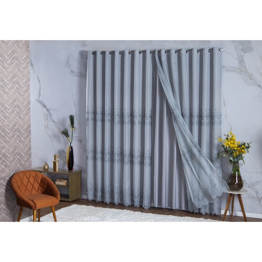 Cortina de Voil Bordado 3,00 x 2,70 para Sala E Quarto | Decoração Elegante e Toque Sofisticado