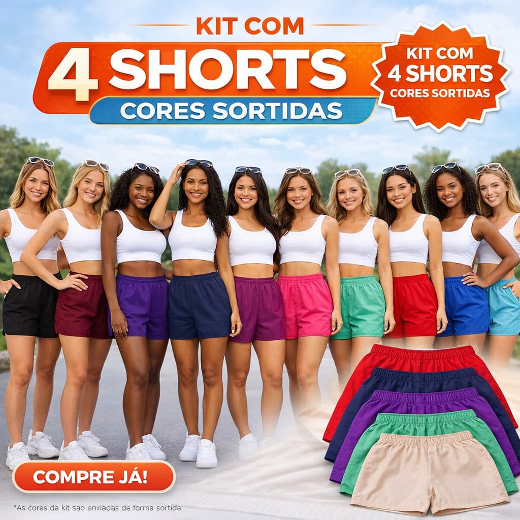 KIT 4 Shorts tactel soltinho confortável caminhada, treinar, malhar, saída praia, piscina Promoção