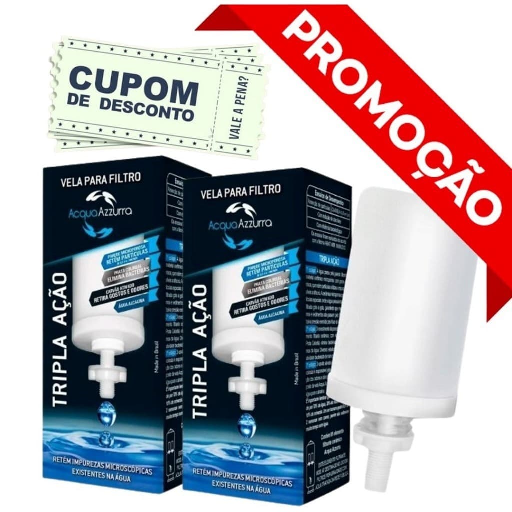 Kit 2 Vela Tripla Ação Alcalina, Carvão Ativado e Prata Coloidal Compatível em Todos Filtro De Barro
