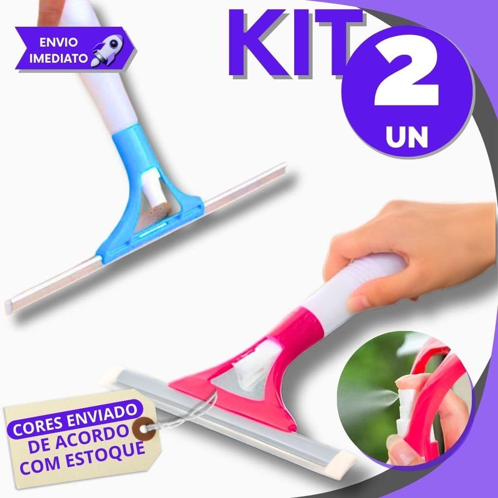 Rodo Magico Limpa Vidros P/ Janelas Mesa e Pia com Spray Borrifador Multiuso 3x1 Casa Cozinha Carro