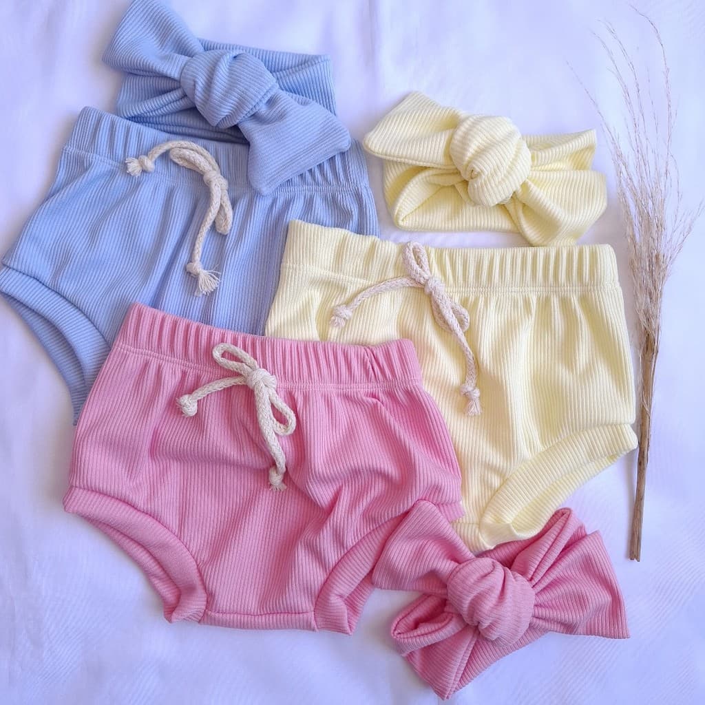 kit3 Tapa Fralda calcinha Com Faixa Laço Turbante Menina Canelado bloomer shorts verão bebê menina