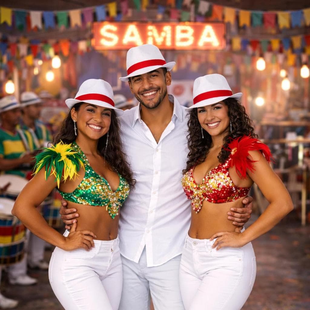 Kit 3 Chapéus Malandro Sambista Branco em Tela Panamá Fita Vermelha Adulto Carnaval Fantasia