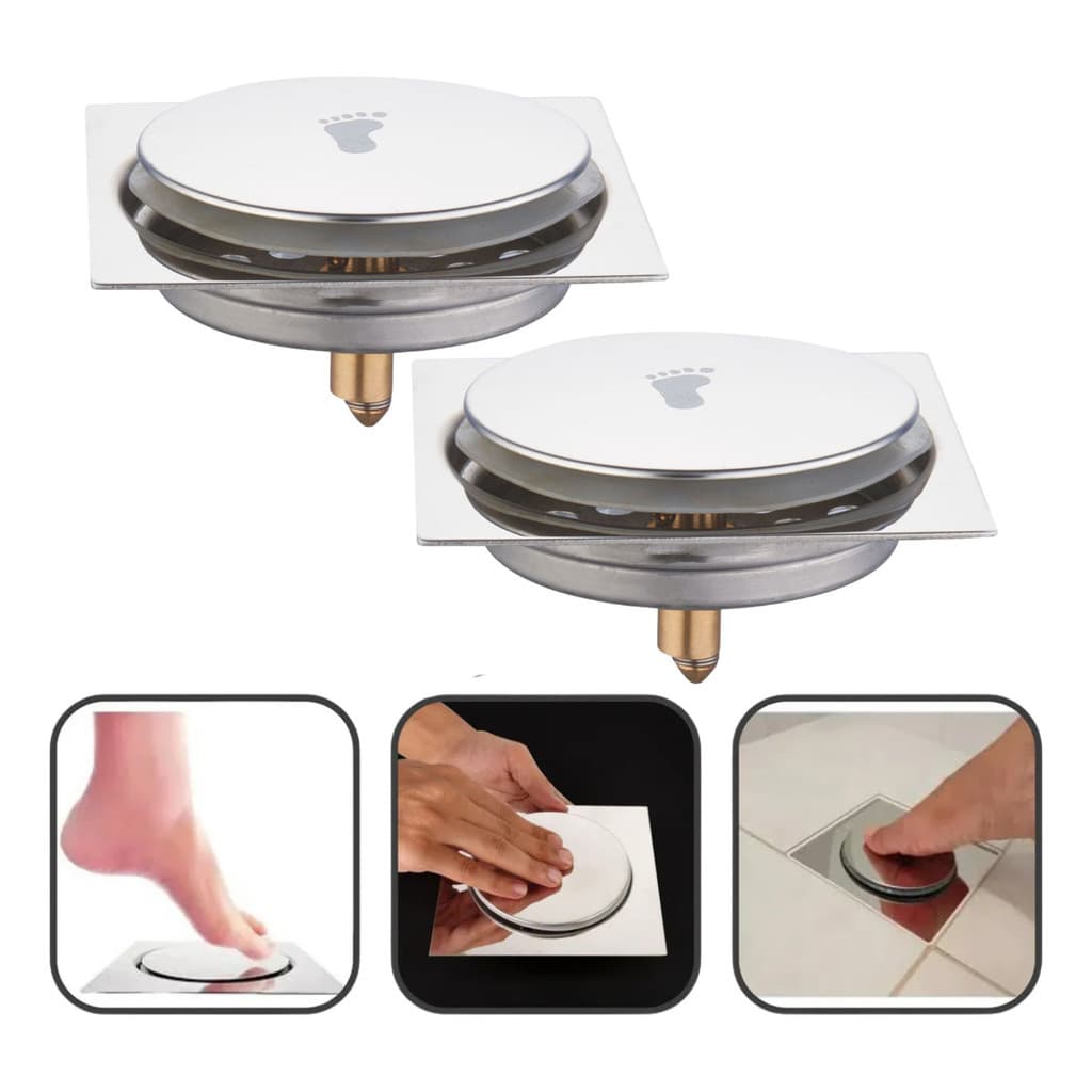 Kit 2 Ralo Click 10x10 Inteligente Cromado Aço Inox BOM2359