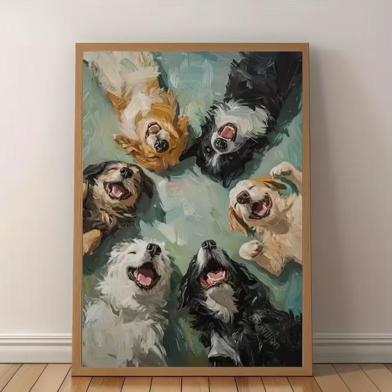 Quadro Decorativo Explosão de Alegria: Cães Sorridentes em Pintura