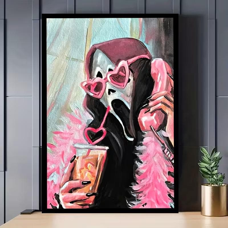 Quadro Decorativo Ghostface Pânico Pop Art Rosa