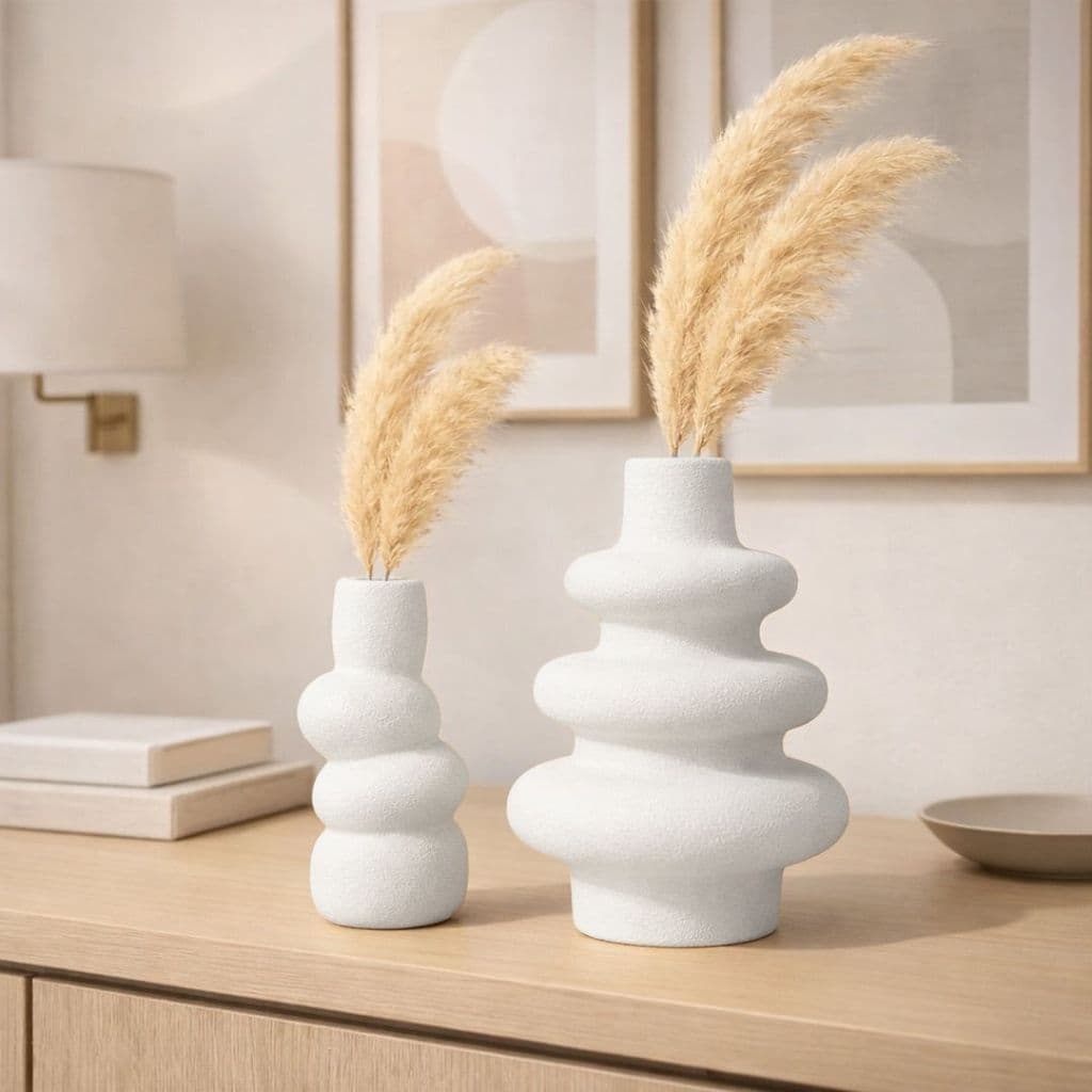 Kit Vaso Decorativo Branco Ondulado Mesa Sala Estilo Moderno Wave Flint