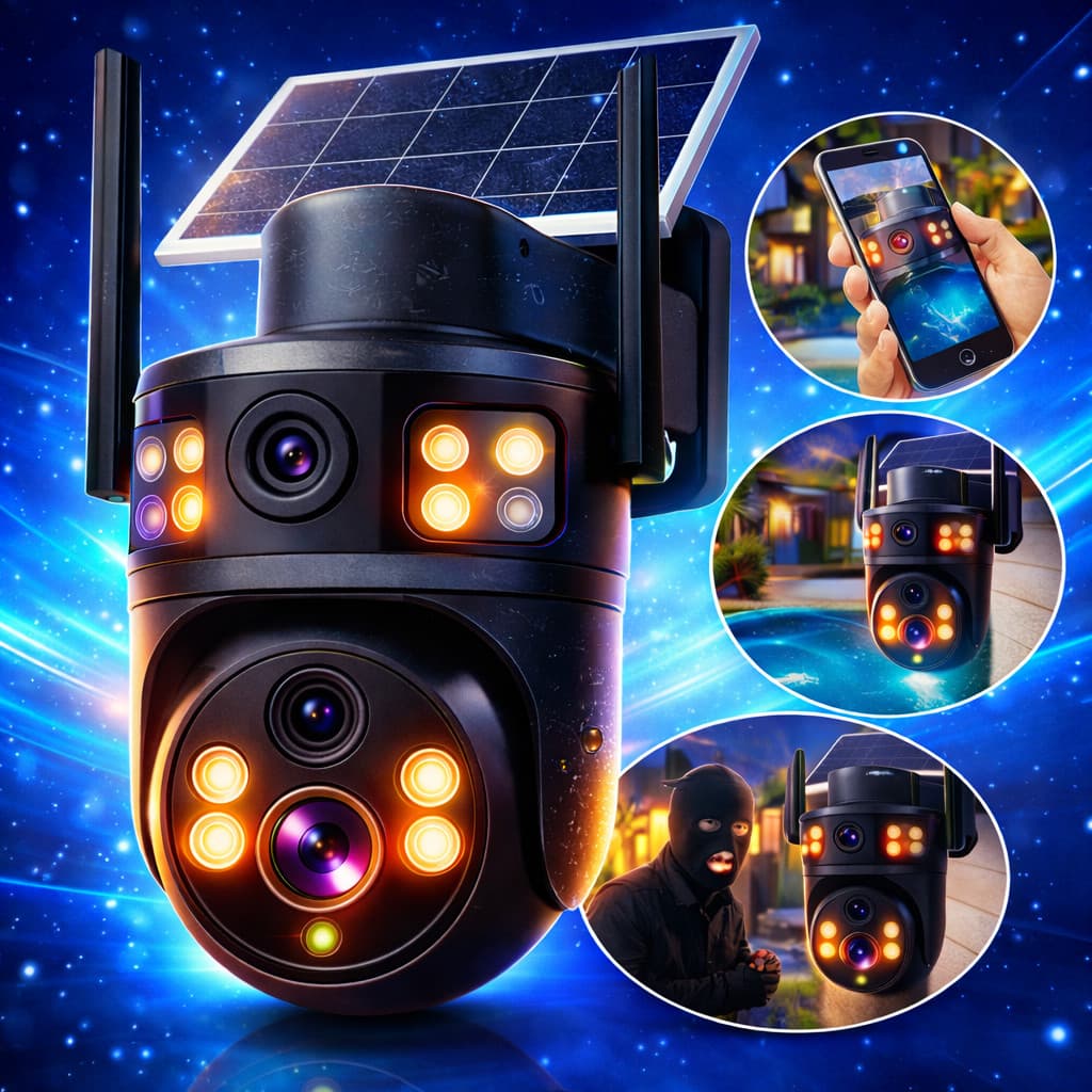 Câmera De Segurança Com Placa Solar 4G Full HD Bateria Longa Duração Interna Externa Lente Dupla Chip Celular 10x Zoom