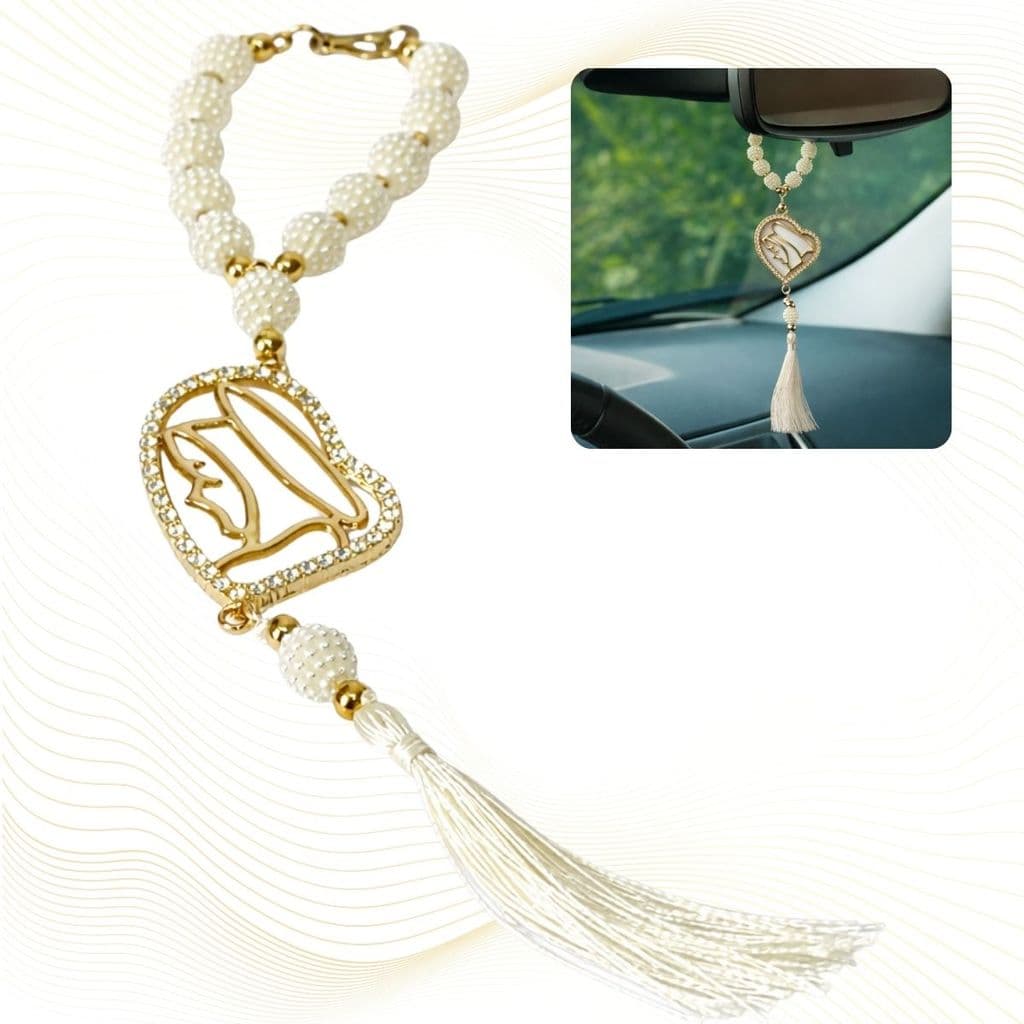 Terço Nossa Senhora Aparecida Dourado Pérolas Para Retrovisor Carro