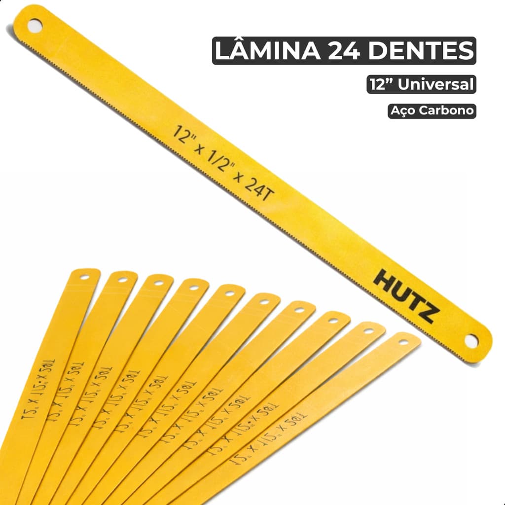 Lâmina de Serra Manual Aço Carbono Alta Resistência para Metal e Tubos 24 Dentes