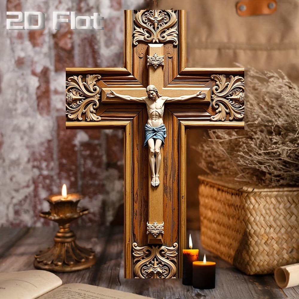 1 unidade de decoração de parede 2D plana, Igreja Vintage Familiar, Presente de Páscoa, Cruz de parede (8*12 polegadas /